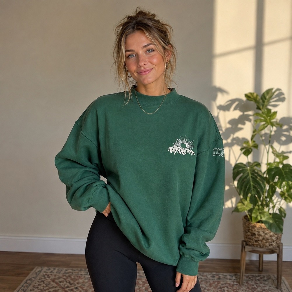 Vintage Arizona Jean Co Sweatshirt Womens XL Green Big Sky Mountain Graphic Y2K